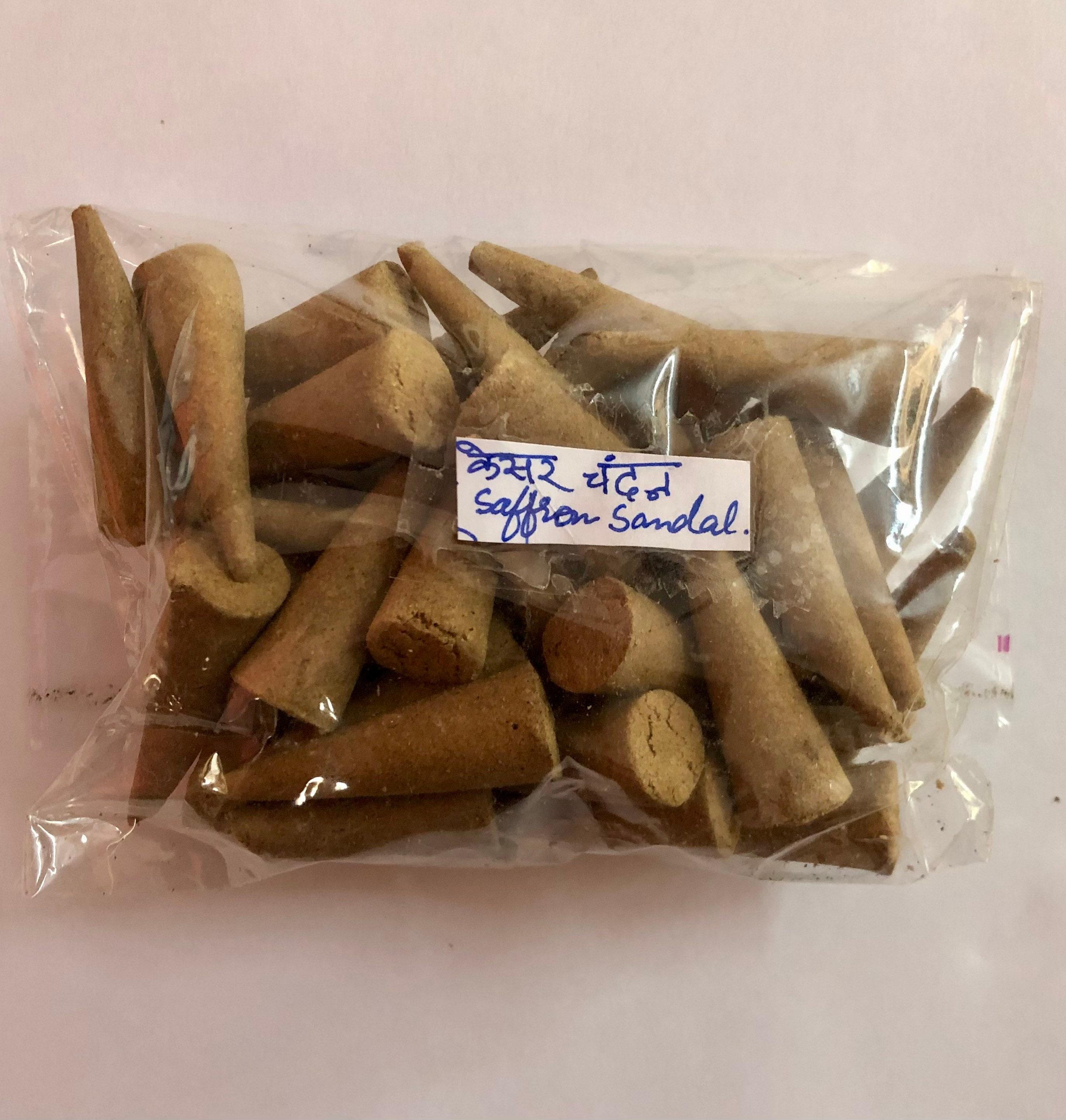 100 Gms 35-40 Cones 1.5 Indian SAFFRON SANDAL, Kesar Chandan Fragrance DHOOP Incense Cones Meditation Puja Yoga traditionally handmade Pack of 1