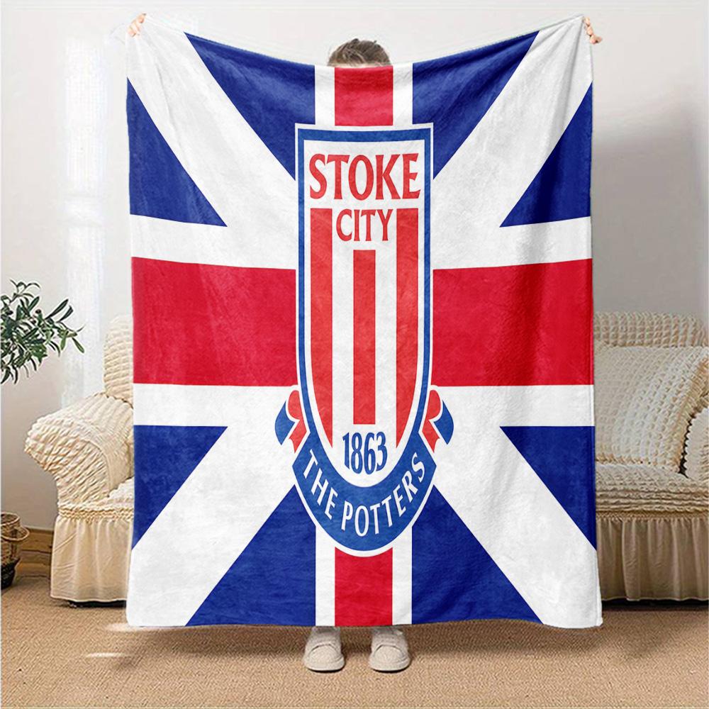 Stoke Football Club Flannel Blanket, Soft Polyester, Modern Design, All-Season for Camping, Travel, Gifts for Holidays or Birthdays