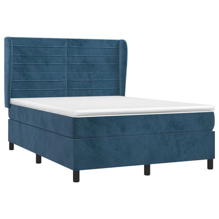3129277 vidaXL Lit à sommier tapissier et matelas Bleu foncé 140x200cm Velours