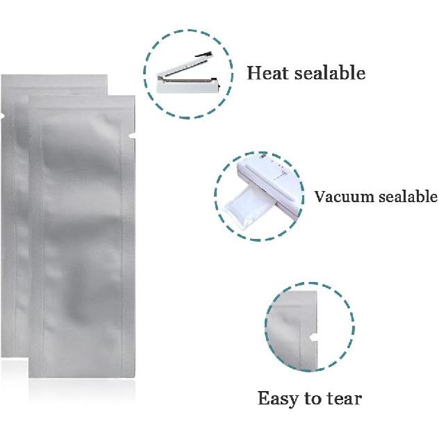 PABCK 100 Pcs 1.57x4.33 inch (ide Size 1.18x3.94 inch) Coffee Food Storage Heat Sealable 3.34mil Mylar Pure Foil Bag Vacuum Pouch for Sampling