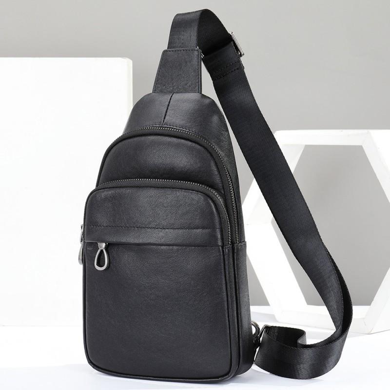 New Genuine Leather Men s Chest Bag With Large Capacity Waterproof Diagonal Cross Eco-friendly Cowhide Backpack чёрный