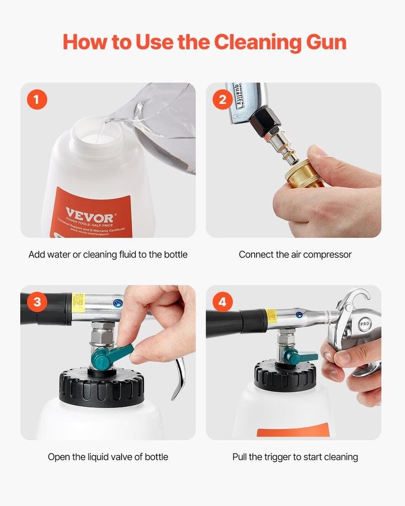 Car Cleaning Gun 6-9.2Bar High-Pressure Air Blow Gun with 1L Liquid Bottle