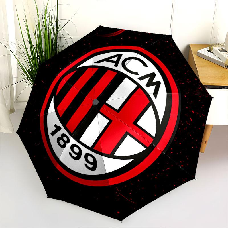 1 PC Automatic Folding Umbrella - AC Milan Pattern, Portable & Foldable Design with 8 Ribs, Christmas Birthday Gifts