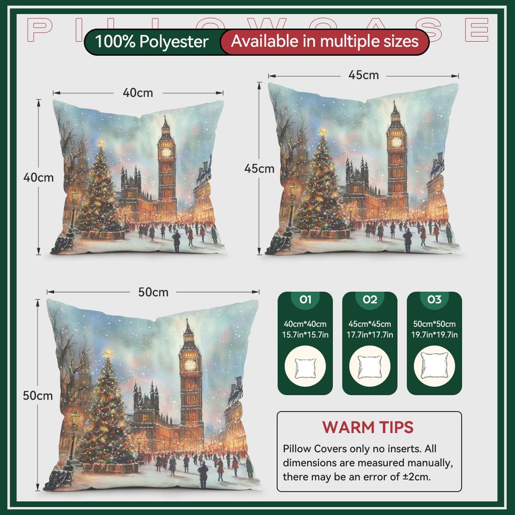 Christmas Street Cushions Pillowcase Polyester Cushion Cover Throw Pillow Pillowcover Home Car Sofa Decor