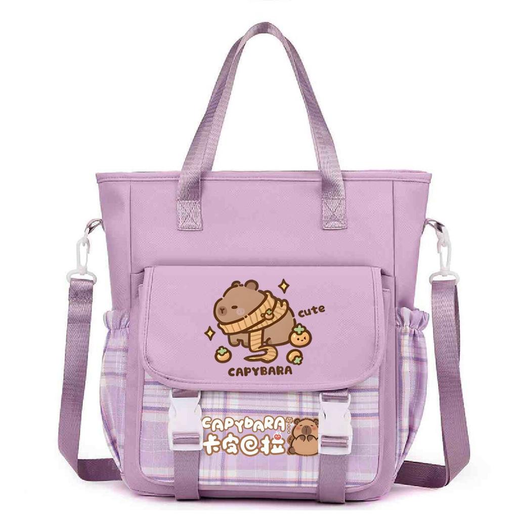 Crossbody bag, primary school, junior high school schoolbag, male and female students tutoring bag, cute kapibara large-capacity shoulder bag.