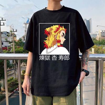 Rengoku Kyoujurou Print T-Shirt Unisex Loose Harajuku T Shirt Tops Casual Short Sleeve Anime Graphic Tee Shirt