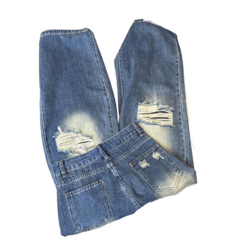 American Retro High Waist Ripped Jeans for Women - Loose, Slimming, Wide Leg