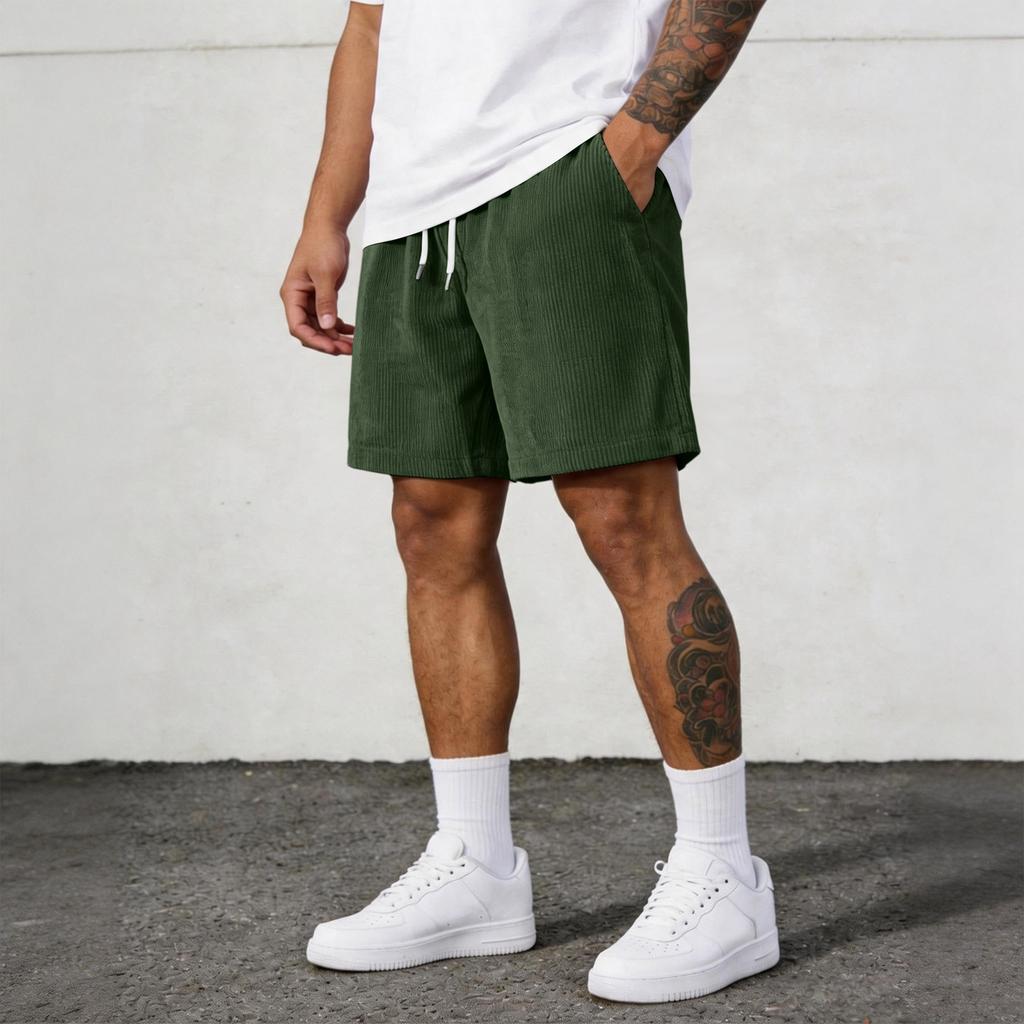 Pantaloncini Casual in Velluto a Coste da Uomo con Vita Elastica Coulisse e Tasche Laterali Vestibilità Rilassata Leggeri Pantaloncini Estivi