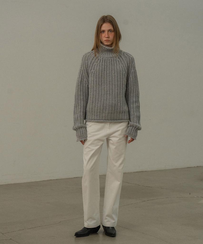 Mosyupamosyu Wool Hacci Turtleneck Knit [Gray]