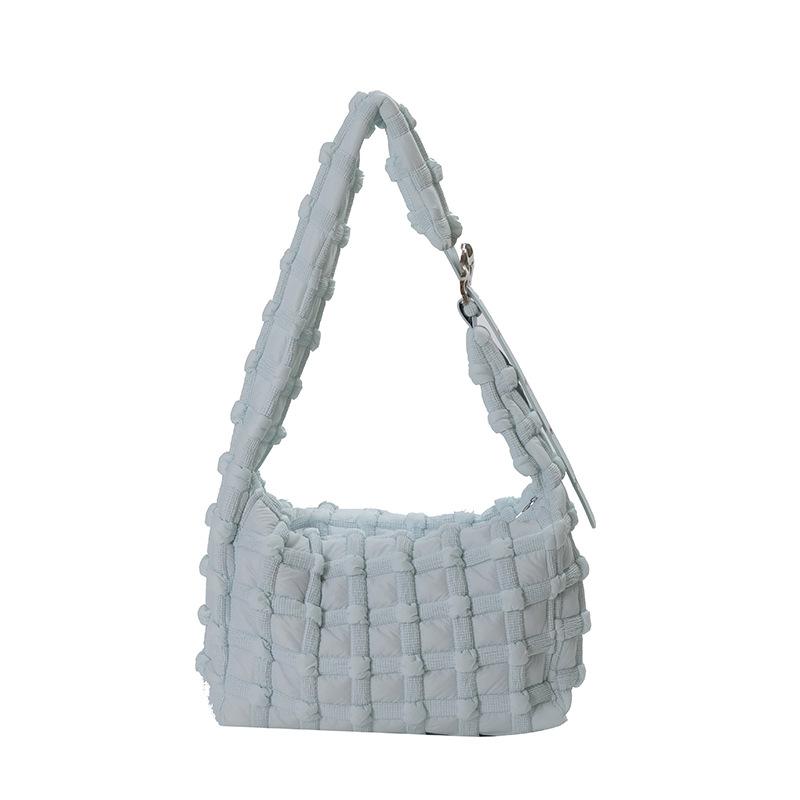 

New Checkered Cloud Bag, A Niche Korean Puff Pleated Crossbody Handbag 35*15*24 озеро синього кольору
