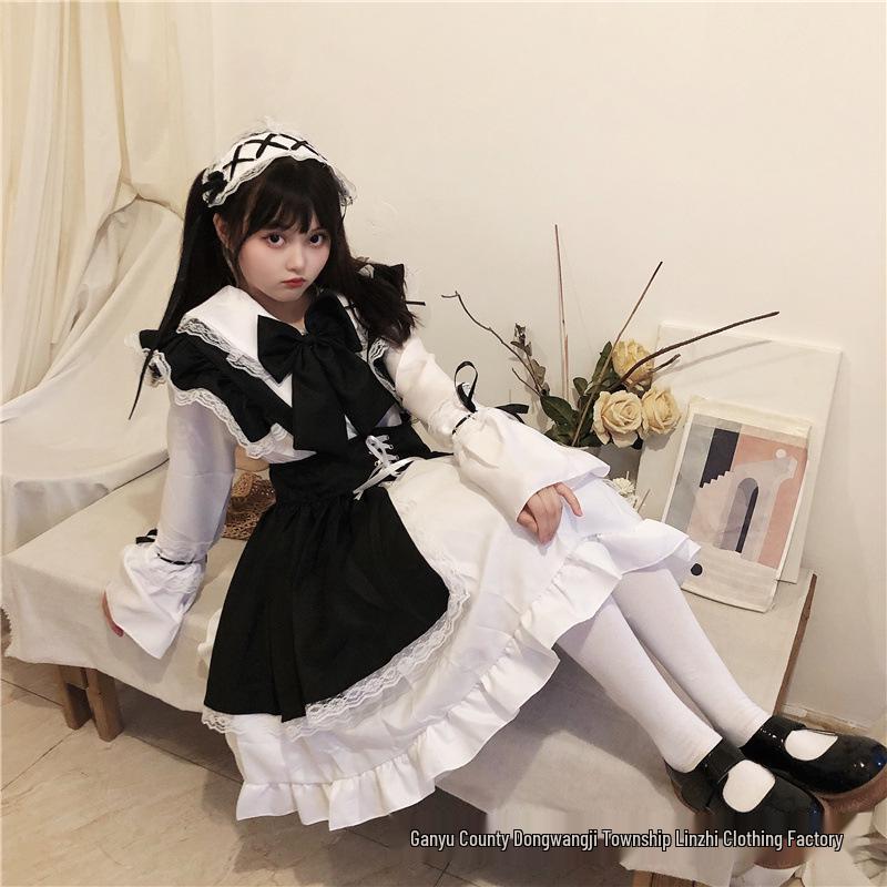 

Черно-белый костюм горничной, косплей-платье для кафе, рабочей одежды или вечеринки S