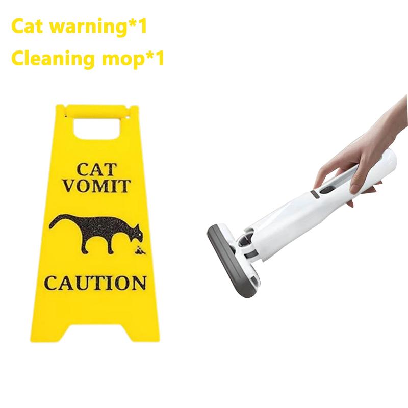 Funny Cat Vomit Sign with Mini Cleaning Mop Novelty Gag Caution Vomit Sign Gifts Warning Sign Decoration Suitable Pet Owners