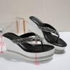 Fashion 2025 New Rhinestone Wedge Flip Flops for Women Summer Thick Sole Clip Toe Beach Slippers Woman Lightweight Platform Sandals