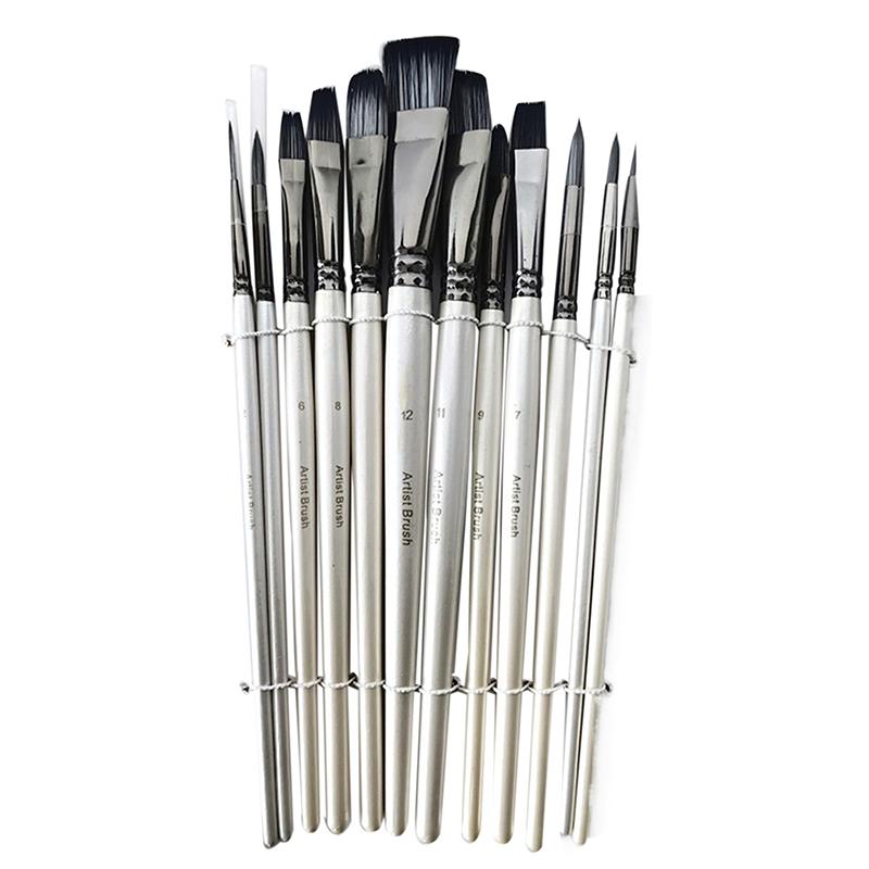 12Pcs Wooden Poles Nylon Hair Face Painting Body Painting Brushes Oil Painting Acrylic Watercolor Painting Pen Set