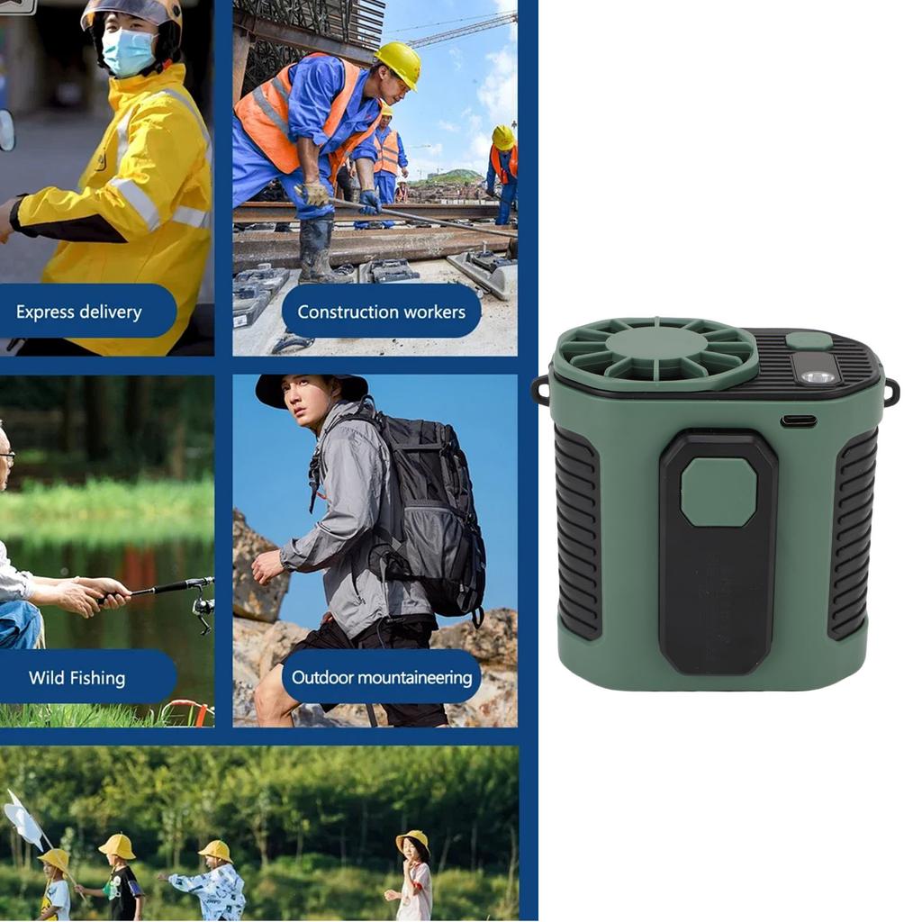 Waist Clip Fan with LED Light USB Rechargeable Portable Cooling Fan for Outdoor Travel Work Gardening 10 Wind Levels Dark Green