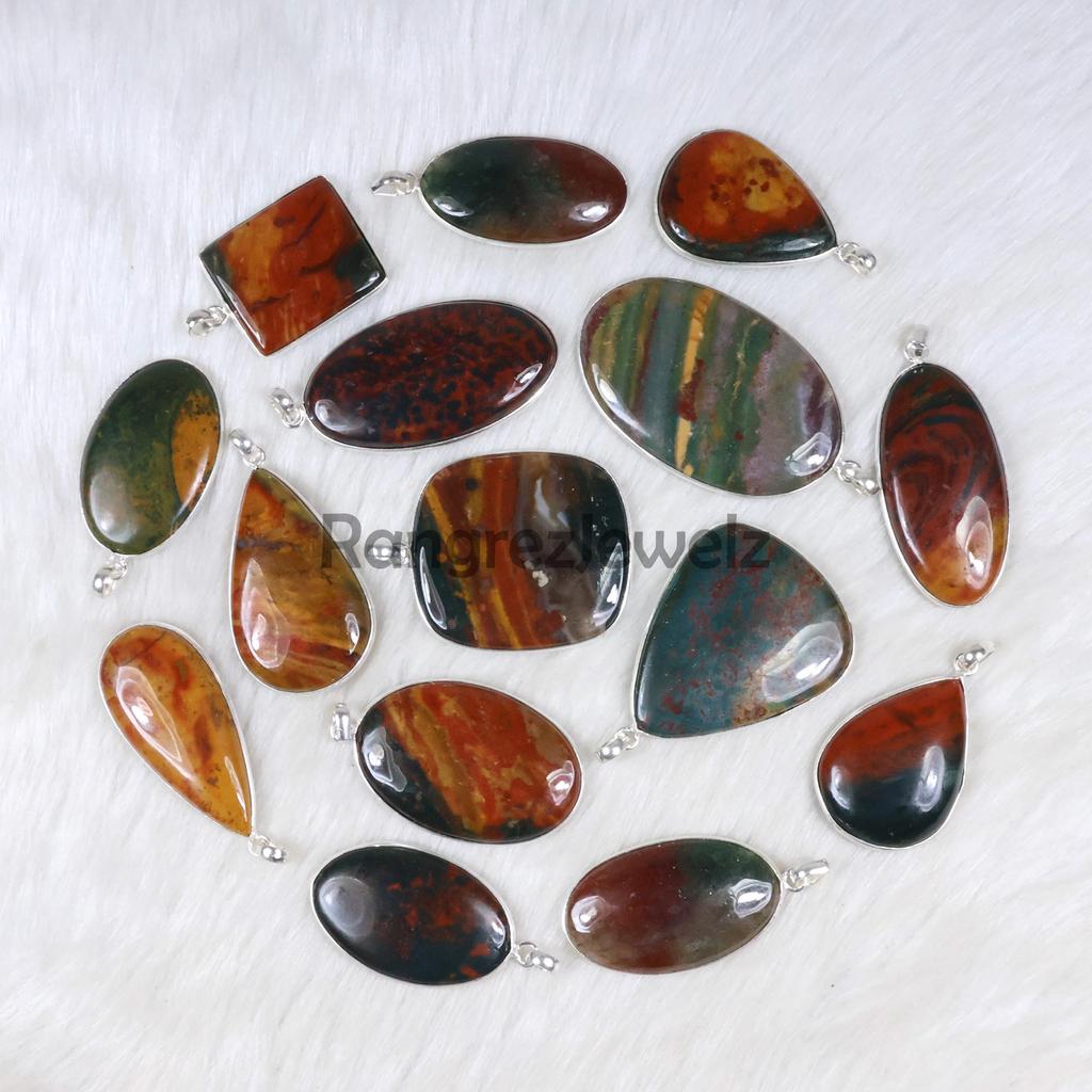 Bloodstone Pendant Mix Shape Sterling Silver Pendant Red Bloodstone Gemstone Pendant Bezel Pendant Bloodstone Necklace Jewelry