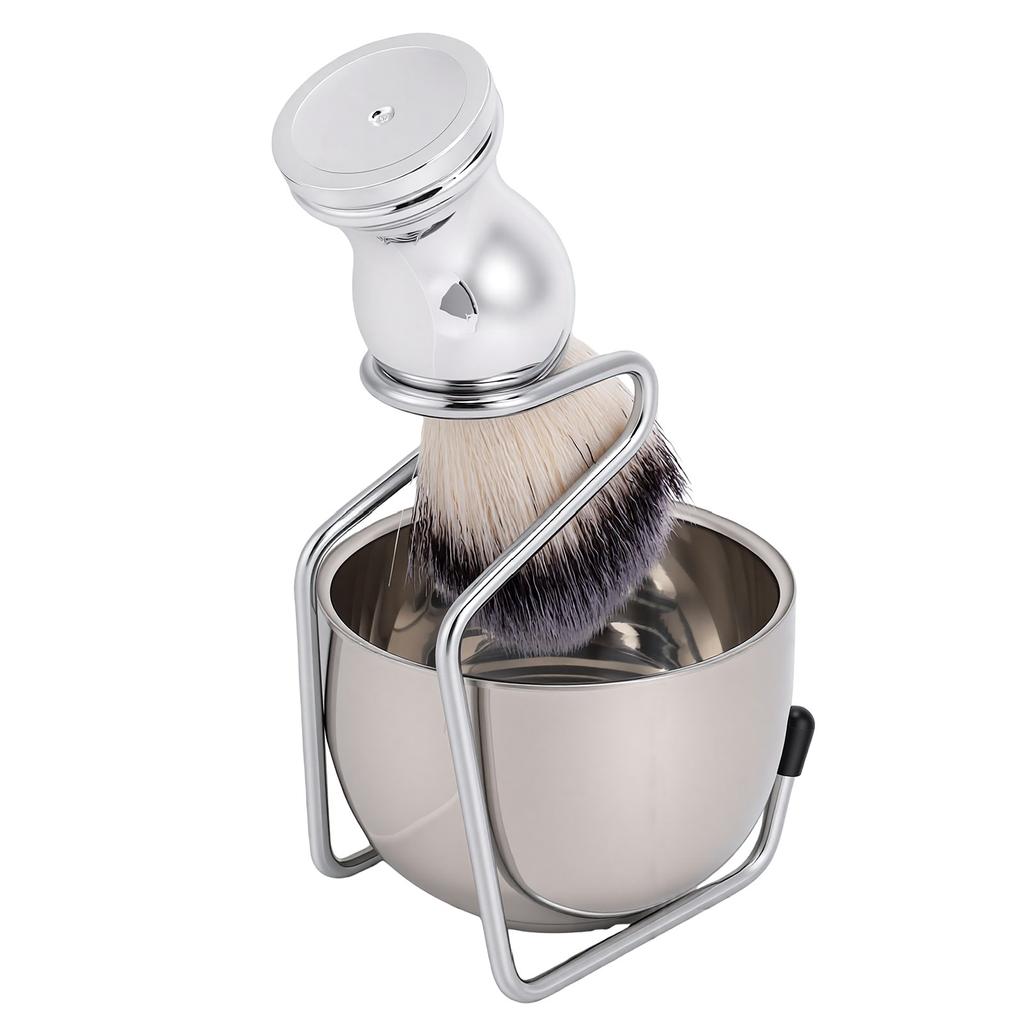 Shaving Brush Set Stainless Steel Large Capacity Shaving Brush Stand Set for Father Husband Boyfriend Travel Silver