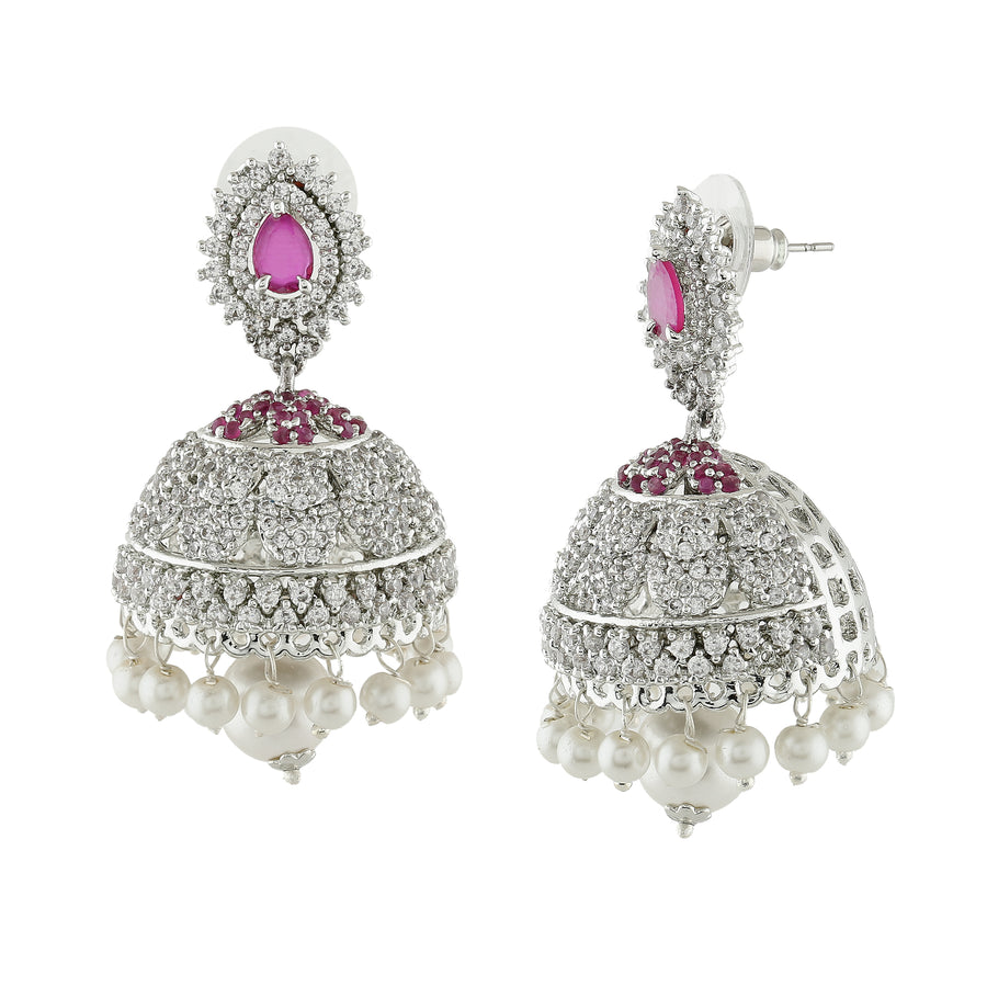 Charming Jhumka Estele Designer Rhodium Plated Pearl Earrings For Women