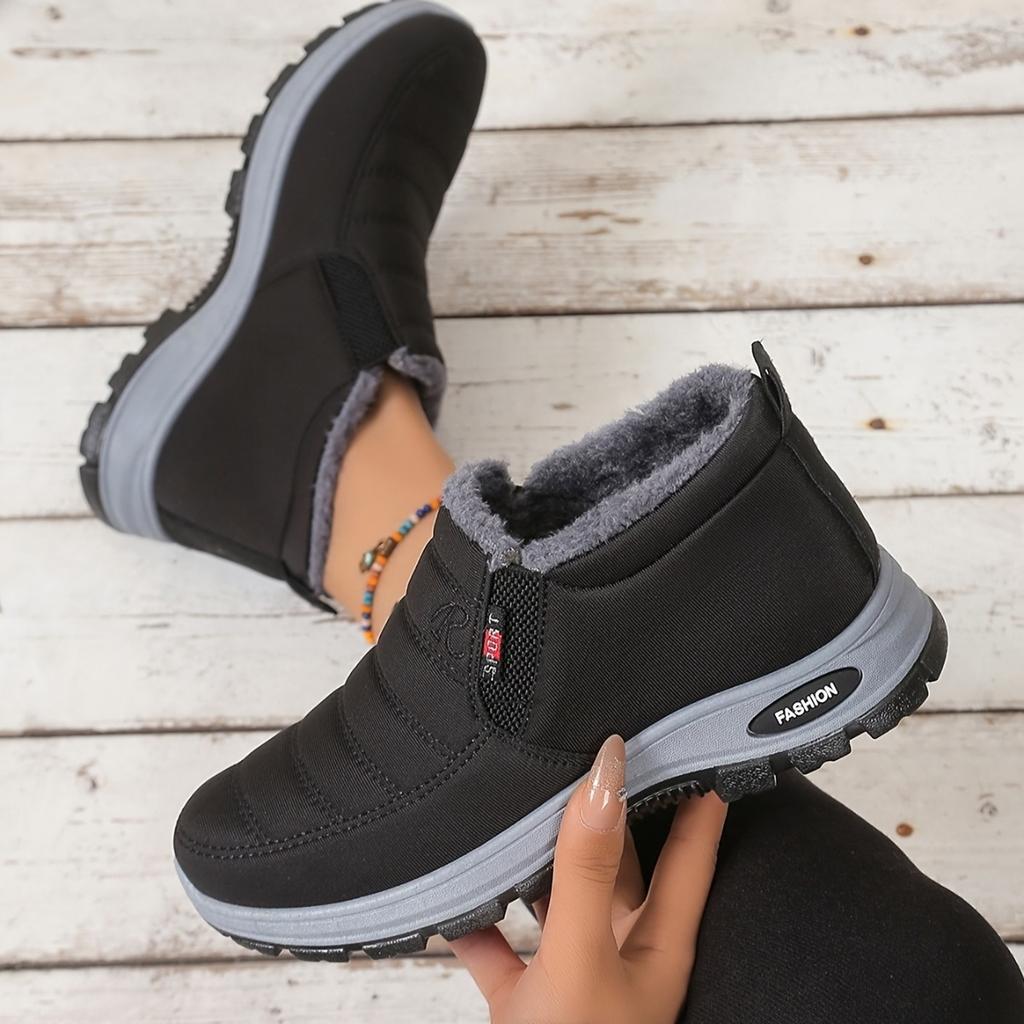 Women's Solid Color Fluffy Boots, Thick Soled Soft Soled Winter Warm Lining Boots, Non Slip Warm Short Boots