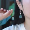 A-Grade Natural Jade Gourd Tassel Stud Earrings with 925 Silver, Gold-Plated, and Pearl Accents