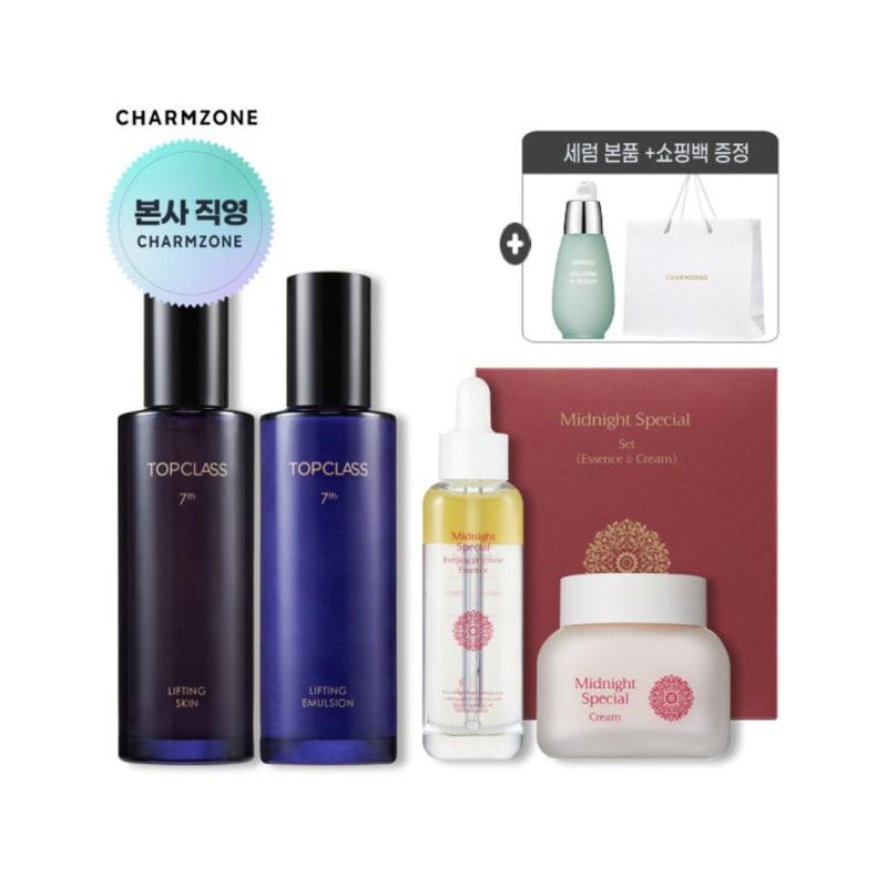 

Top Class Lifting Duo (Skin/Lotion) + Midnight Special Set (Essence/Cream) + 1 Serum + 1 Free Shopping Bag