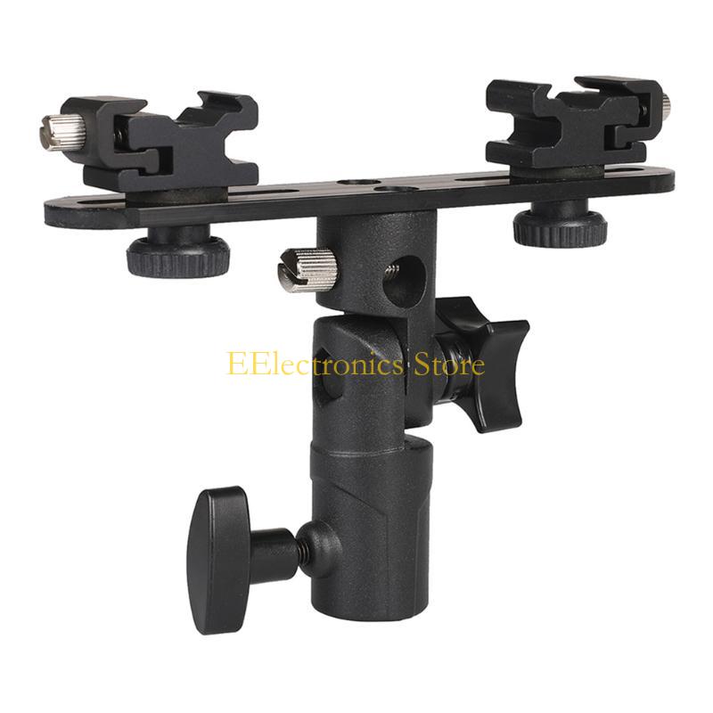 B03C DSLR Dual Flash Bracket 2-Hot Shoe Mount Speedlight Stand Umbrella Flash Holder