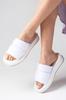 Dámské ploché pantofle Marina White Color s tupou špičkou se stahovací šňůrkou