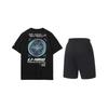 Li-Ning Letter Print Fashion Versatile Round Neck Pullover Short Sleeve Mid Waist Tied Shorts Casual Sports Suit Unisex Suit AHSU969-2+AKST543-3