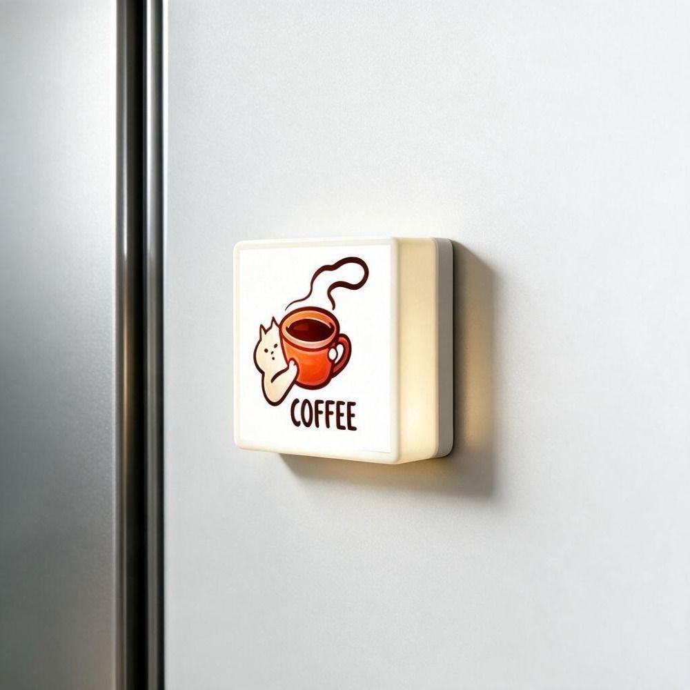 Touch-sensitive Glowing Coffee Shop Fridge Magnet Sounding Adjustable Light Brightness Coffee Light Box Sticker Square
