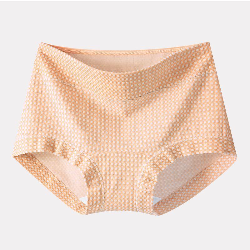 Ladies Spring and Autumn Check Pattern 10A Antibacterial Extended Crotch Belly Lift Hip High Waist Triangle Briefs