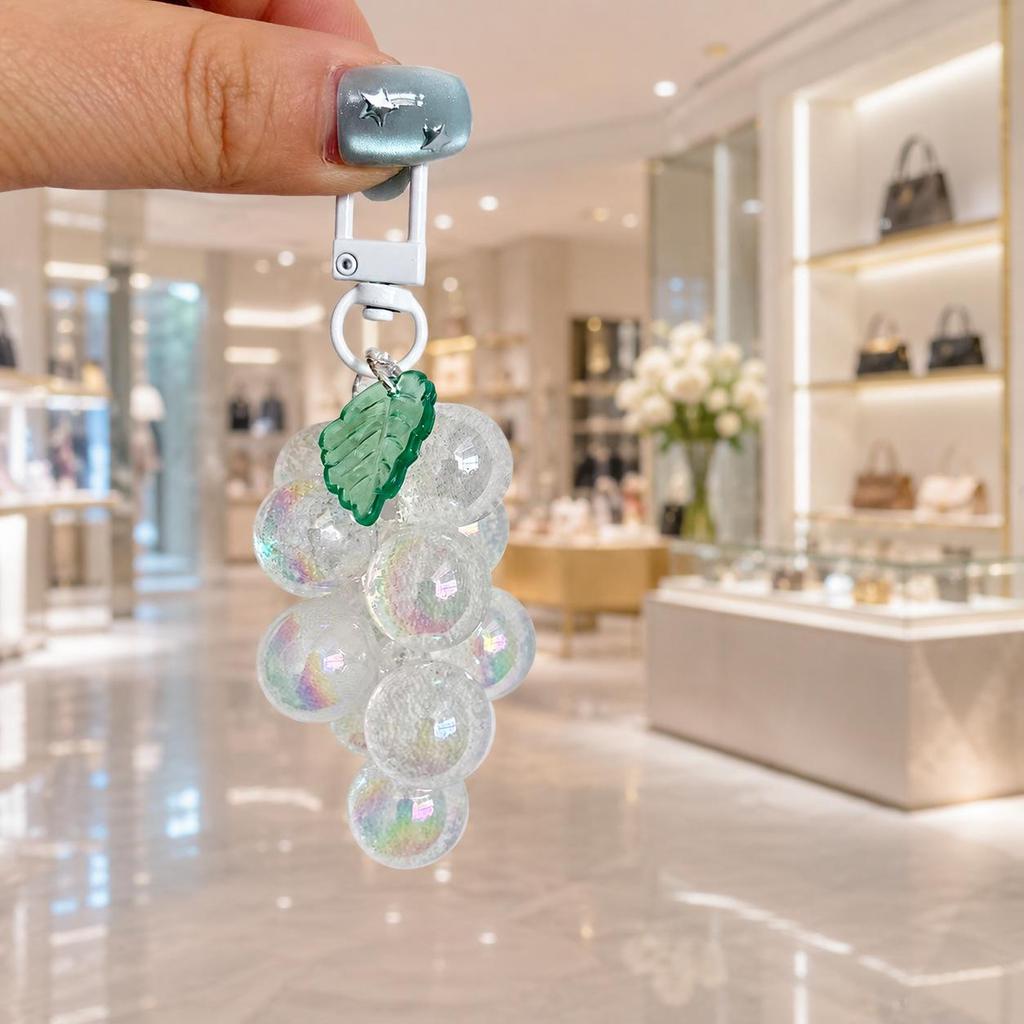Clear Acrylic Grape Keychain with Anti-theft Phone Wristband and Fruit Bag Pendant
