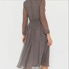 Damen Frühling Sommer Gepunktetes Chiffon Midi-Kleid Rundhalsausschnitt Langarm Bindegürtel A-Linie Fließendes Freizeitkleid für Büro Alltag Urlaub Party