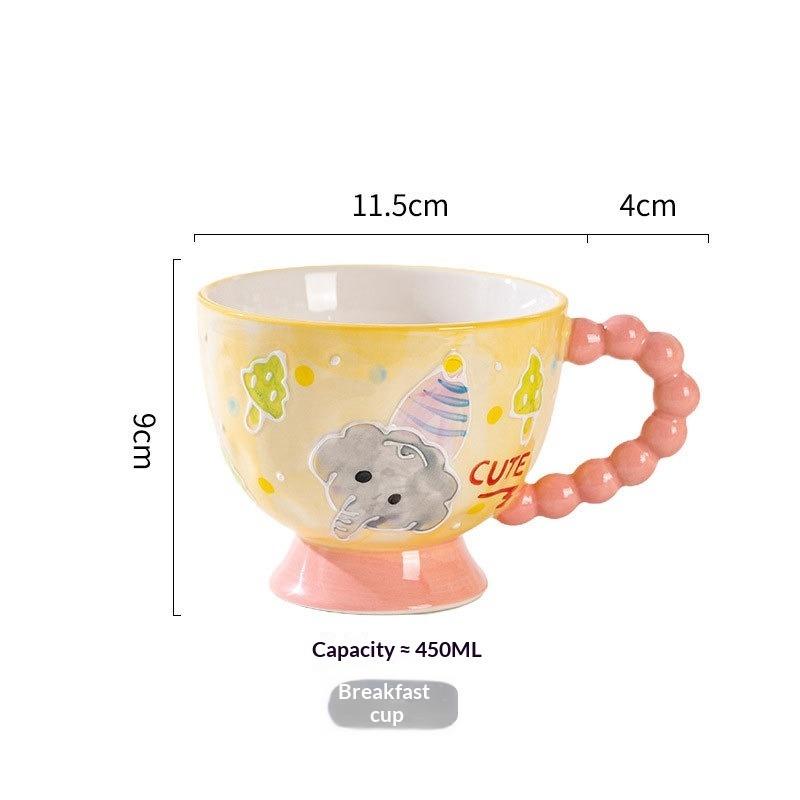 Hand-painted Ceramic Cup Cute Creative Bead Handle Breakfast Cup High Value Large Capacity Milk Oat Cup Drinking Cup