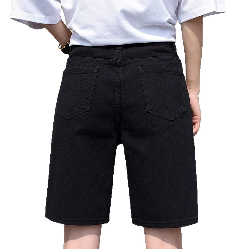 Women's High-Waisted Denim Shorts: Summer Solid Color, Trendy Design, Plus Size, Loose Fit, Straight Leg