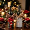 Reusable Wine Bottle Decorations Christmas Sweater Cover, Faux Fur Collar And Button Covers Coat Design Plaid Clothes for Party Decoration Holiday
