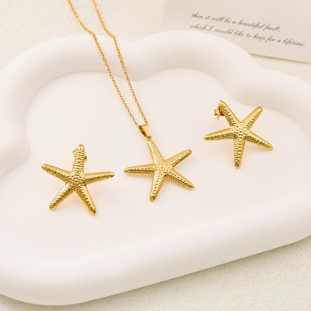 Stainless Steel Heart Necklace & Earring Set - European/American Style