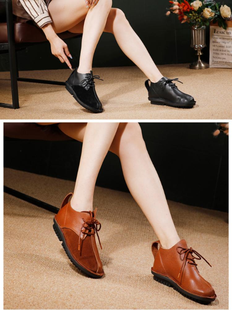 Johnature Dámské pohodlné boty z pravé kůže s měkkou podrážkou, lehké kotníkové boty na šněrování, ploché krátké boty