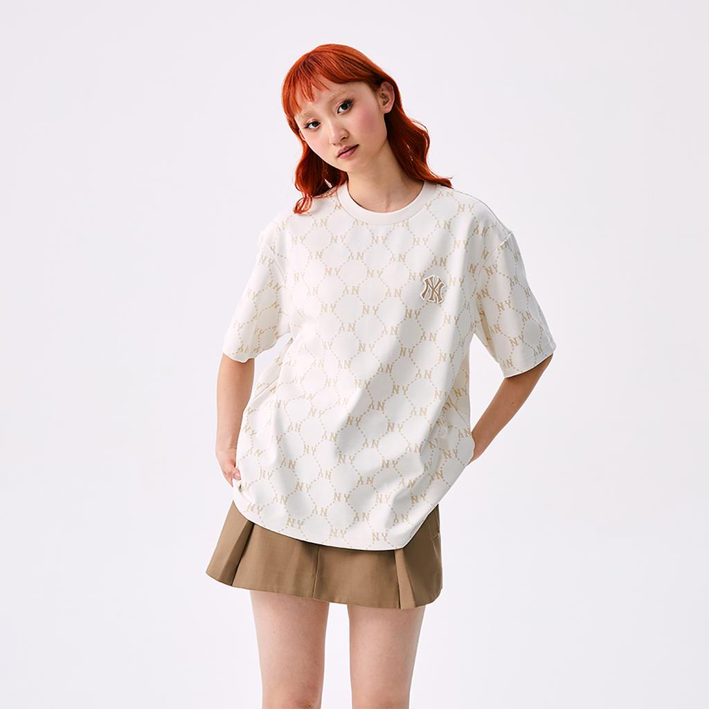 New MLB MONOGRAM Collection New York Yankees SS25 T Shirt Unisex Ivory 3ATSM0153-50IVS
