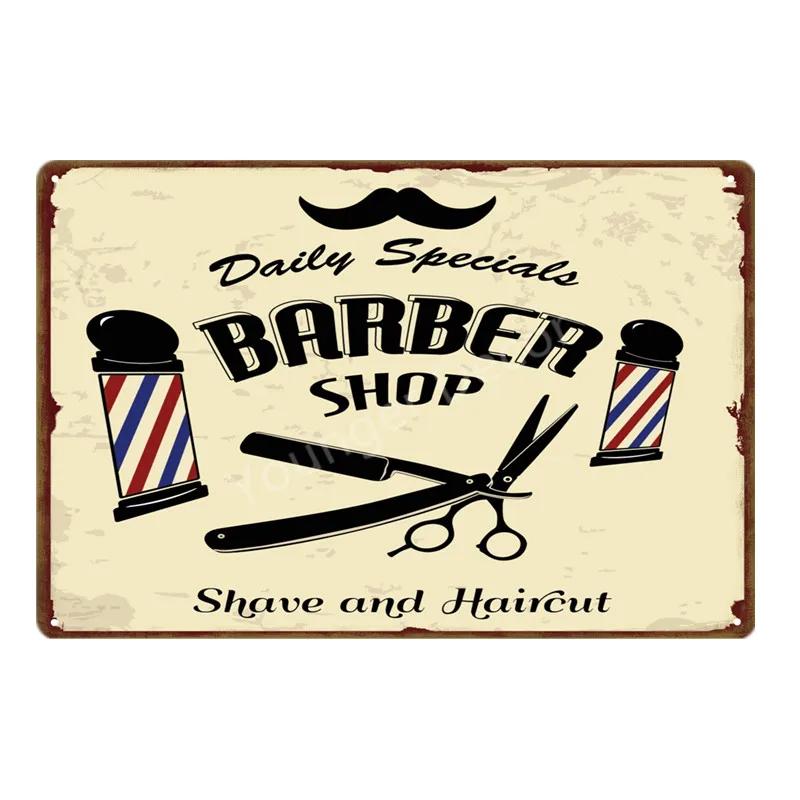 Vintage Barber Shop Metal Signs Shaving Hair Cut Poster Cafe Bar Pub Retro Plaque Haircut and Shave Beard Iron Plates YL002