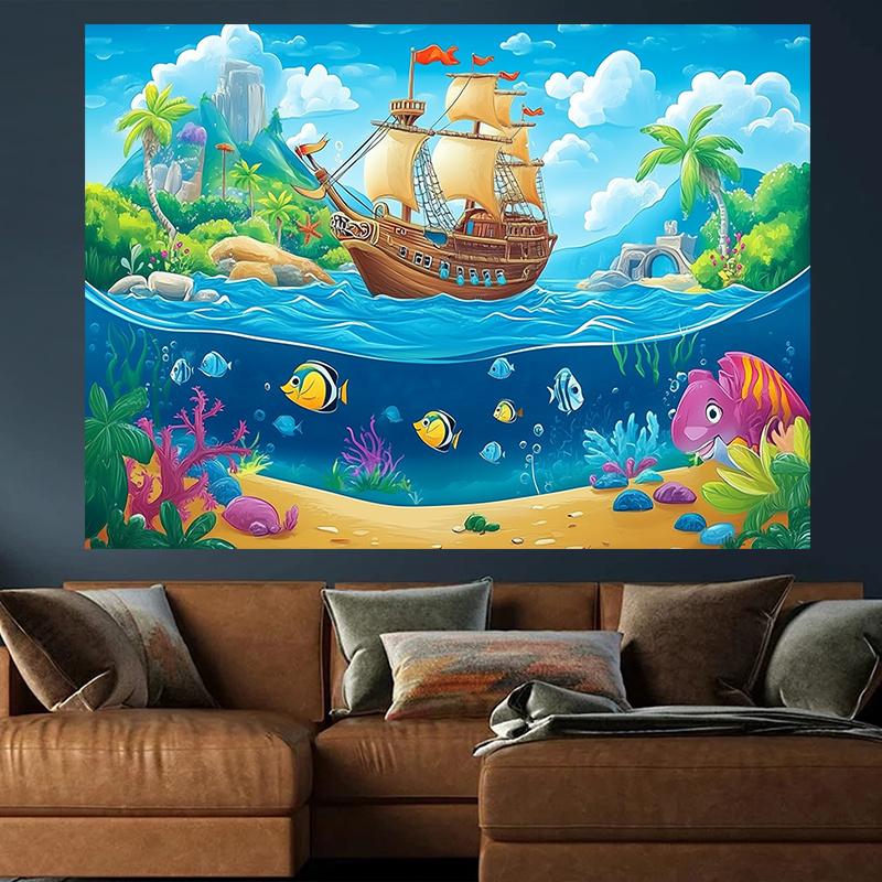 A pirate-themed party banner with a backgroundof a treasure map which is perfect for a birthdaycelebration with a maritime theme