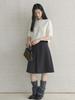 Xu Man Retro Korean Pleated Wool Midi Skirt for Women