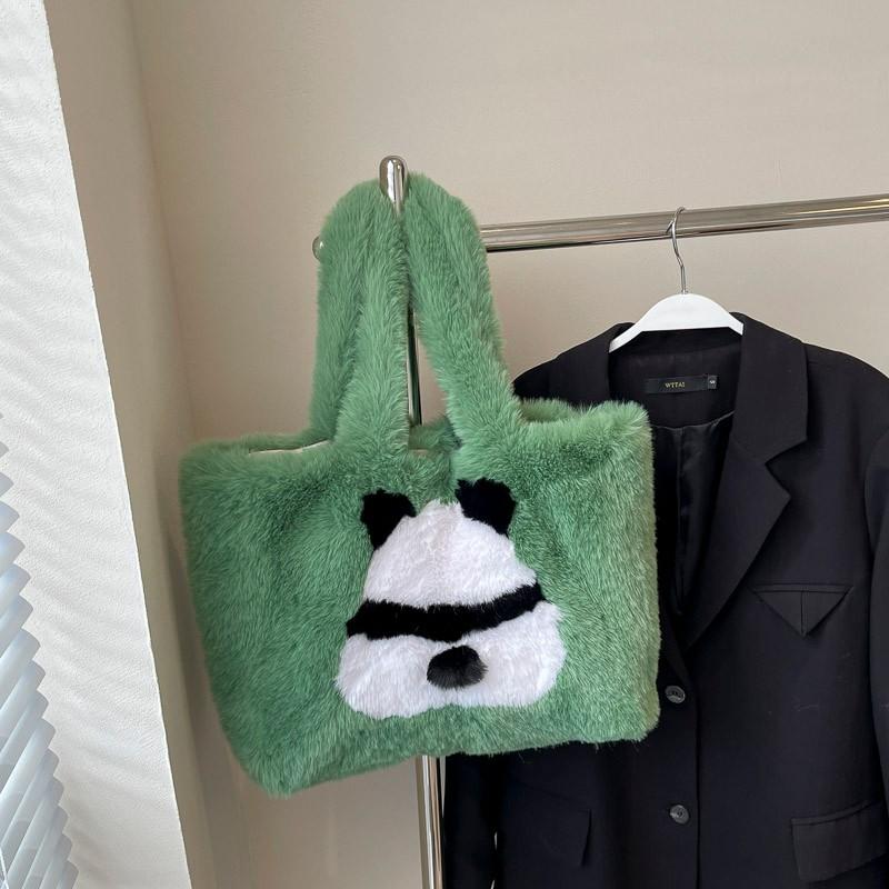 Hairy panda big bag female new fashion college student class bag autumn and winter versatile underarm tote bag