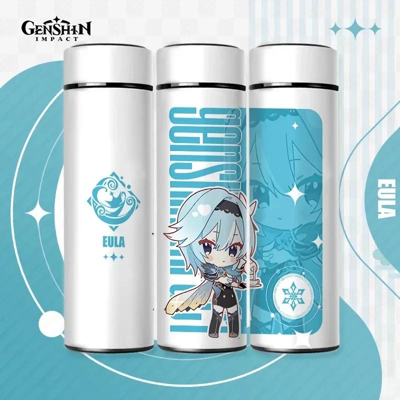 500ml Genshin Impact Thermo Bottle Stainless Steel Kawaii Anime Insulated Cup Water Zhongli Temperature Display Thermos Bottle