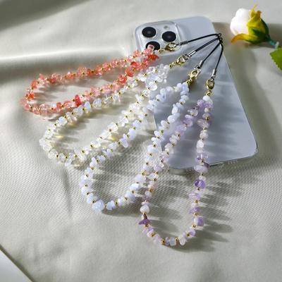 Doğal Çakıl Boncuklu Cep Telefonu İpi Doğal Kristal Akik Dongling Taş Aytaşı Cep Telefonu Charm