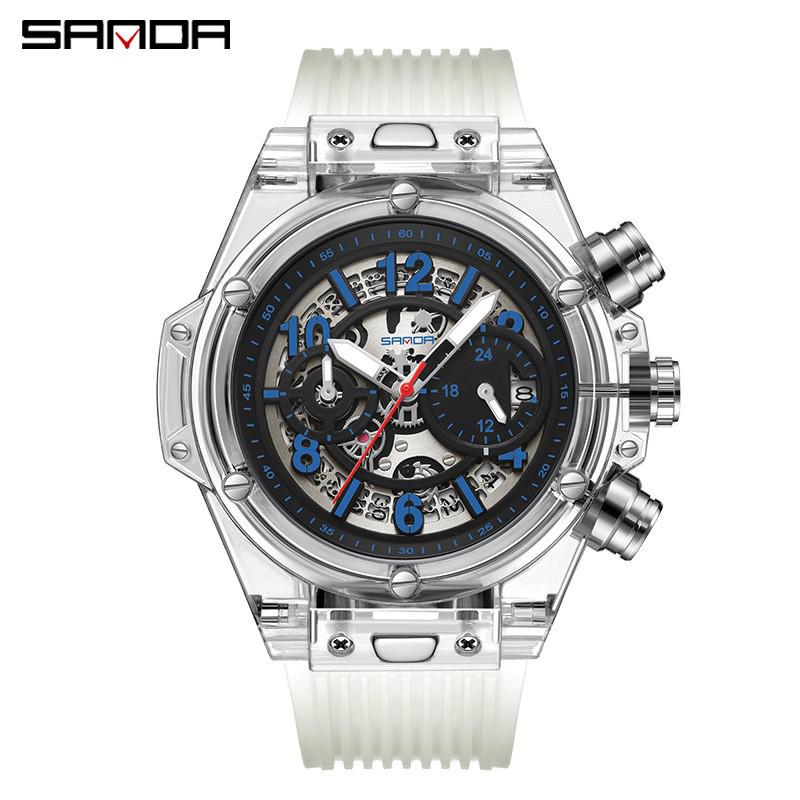 Sanda Men's Waterproof Luminous Quartz Watch - Fashionable Three-Eye Six-Hand Design with Steel Band.