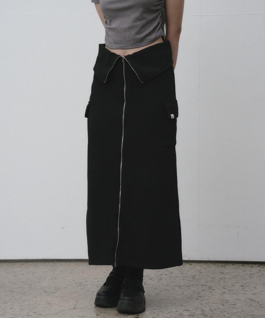THE GREEN LAB Two-Way Zipper Cargo Long Skirt [Melange Grey]