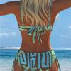 New Sexy European and American Bikini Print Lace-up Halter Swimsuit Women