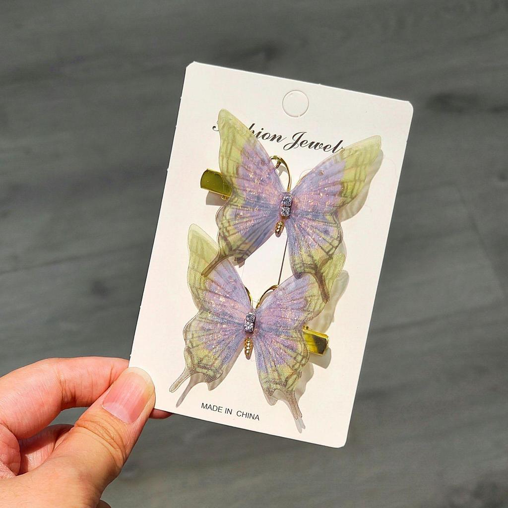 Gradient Butterfly Hairpin for Children - Cute Mesh and Alloy Duckbill Clip, Perfect for Hanfu and Fairy Styles