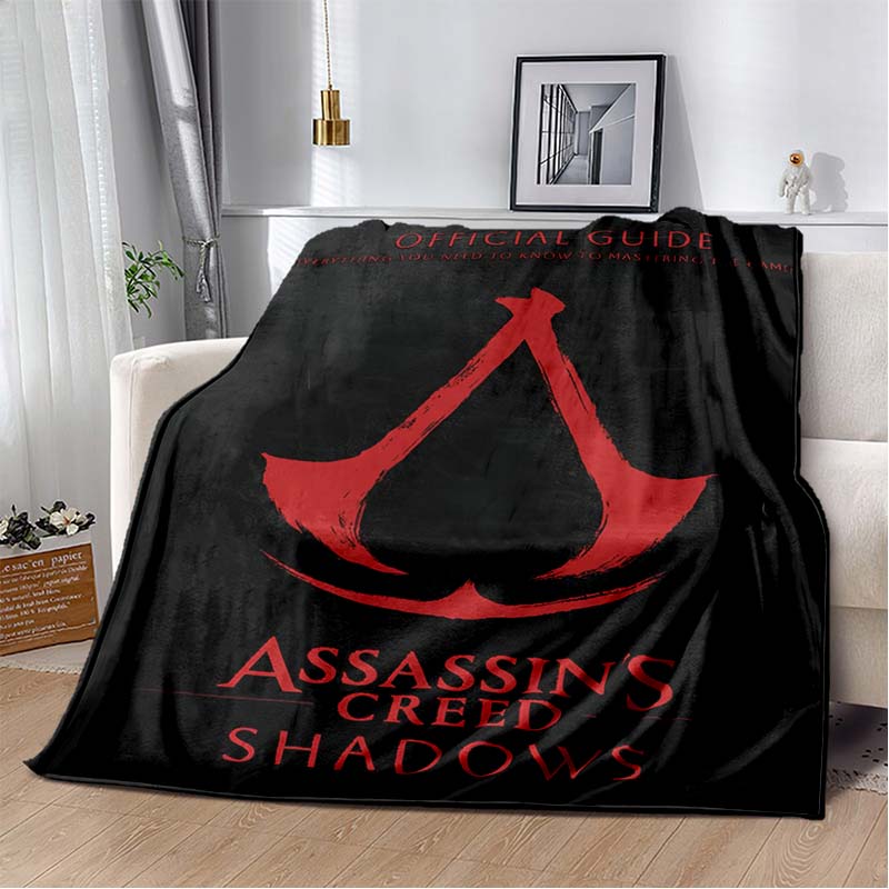 Assassin's Creed Hooded Figure Flannel Blanket Red Smoke Logo Print Soft Warm Throw For Sofa Bed Gamer Home Decor