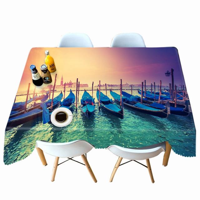 Seascape Sailing Boat Pattern Tablecloth Thicken Cotton Dustproof Rectangular Round For Wedding Picnic Party